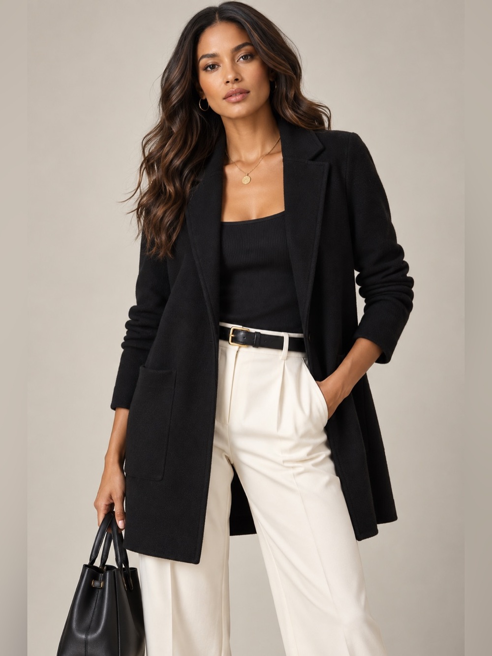 J.Crew Black Merino Wool Blend Knit Blazer Coatigan Longline Open Front